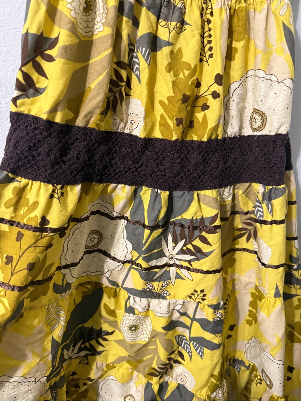 CuteY2K Yellow Floral Smocked Strapless Tiered Flowy Dress with Crochet Accents - Picture 3 of 7